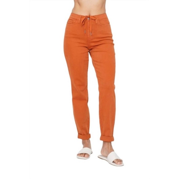 JUDY BLUE Pants - NEW JUDY BLUE high waist double cuff jogger in auburn orange 15/32